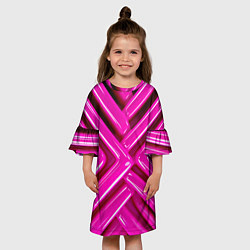 Платье клеш для девочки Розовые абстрактные трубочки, цвет: 3D-принт — фото 2
