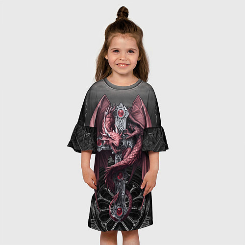 Детское платье Красный кельтский дракон на готическом кресте / 3D-принт – фото 3