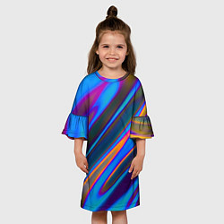 Платье клеш для девочки Глитч галограмма радужная, цвет: 3D-принт — фото 2