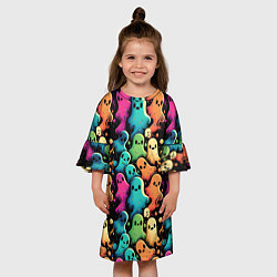 Платье клеш для девочки Паттерн с разноцветными приведениями, цвет: 3D-принт — фото 2