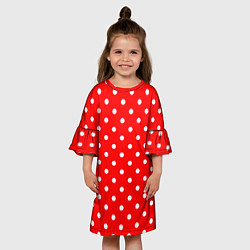 Платье клеш для девочки Белый горошек на красном, цвет: 3D-принт — фото 2