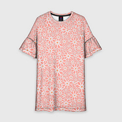Платье клеш для девочки Цветочный паттерн нежный персиковый, цвет: 3D-принт