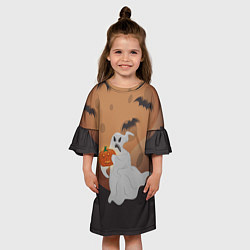 Платье клеш для девочки Приведение со злой тыквой, цвет: 3D-принт — фото 2