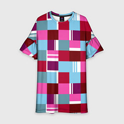Платье клеш для девочки Ретро квадраты вишнёвые, цвет: 3D-принт