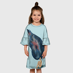 Платье клеш для девочки Девушка космос в волосах, цвет: 3D-принт — фото 2
