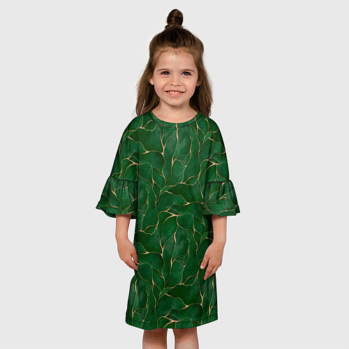 Детское платье Зеленый камуфляж с золотом / 3D-принт – фото 3