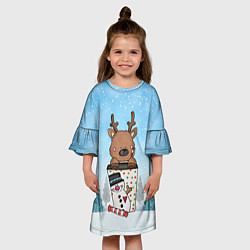 Платье клеш для девочки Олененок в кружке, цвет: 3D-принт — фото 2