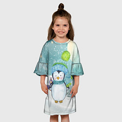 Платье клеш для девочки Новогодний пингвин, цвет: 3D-принт — фото 2