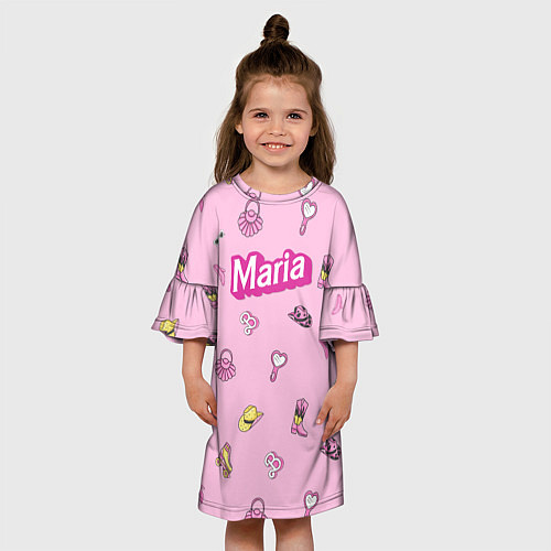 Детское платье Имя Мария в стиле барби - розовый паттерн аксессуа / 3D-принт – фото 3