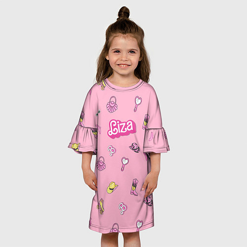 Детское платье Лиза - в стиле барби: аксессуары на розовом паттер / 3D-принт – фото 3