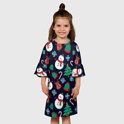 Платье клеш для девочки Снеговички с рождественскими оленями и елками, цвет: 3D-принт — фото 2