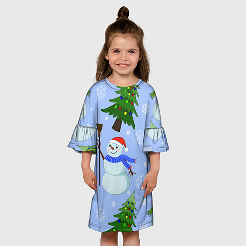 Детское платье Снеговики с новогодними елками паттерн / 3D-принт – фото 3