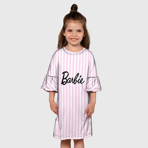 Детское платье Barbie - классическая розово-белая полоска / 3D-принт – фото 3
