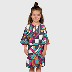 Платье клеш для девочки Разноцветные ретро фигуры, цвет: 3D-принт — фото 2