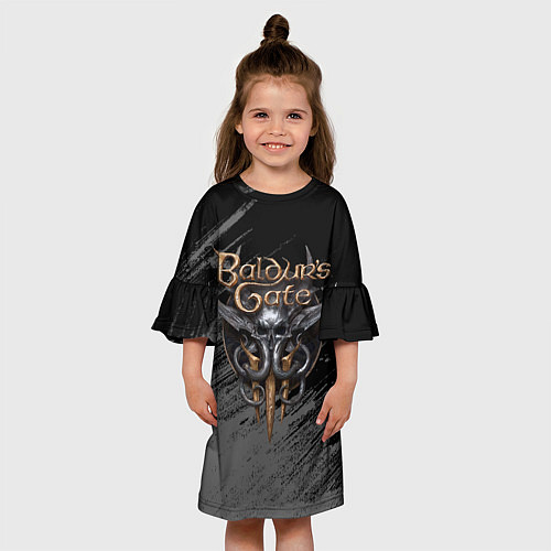 Детское платье Балудрс гейт лого - черно-белый / 3D-принт – фото 3