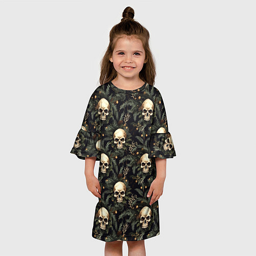 Детское платье Череп, шишки и хвойные ветки / 3D-принт – фото 3