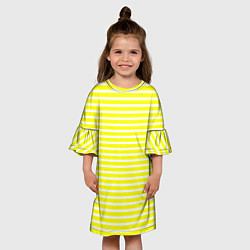 Платье клеш для девочки Жёлтый с белыми полосками, цвет: 3D-принт — фото 2