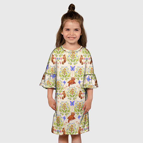 Детское платье Сказочный лес бурундук и сова в деревьях / 3D-принт – фото 3