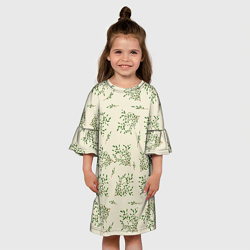 Детское платье Веточки с зелеными листьями / 3D-принт – фото 3