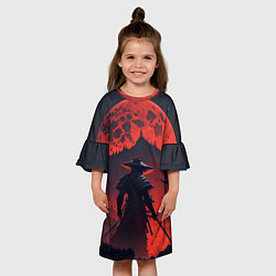 Платье клеш для девочки Samurai and red moon - нейросеть, цвет: 3D-принт — фото 2