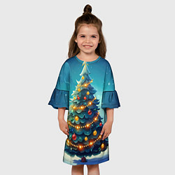 Платье клеш для девочки Новогодняя елка, цвет: 3D-принт — фото 2