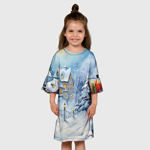 Детское платье Новогодний снеговик с шарфом / 3D-принт – фото 3