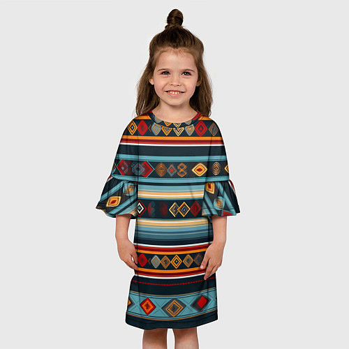 Детское платье Этнический орнамент в горизонтальную полоску / 3D-принт – фото 3