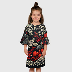 Платье клеш для девочки Новогодние узоры и рябина, цвет: 3D-принт — фото 2