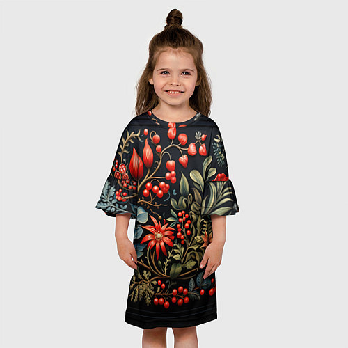 Детское платье Новогодние ягоды и цветы / 3D-принт – фото 3