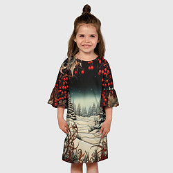 Платье клеш для девочки Новый год природа, цвет: 3D-принт — фото 2