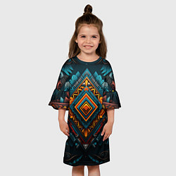 Платье клеш для девочки Орнамент с оранжевыми и синими ромбами, цвет: 3D-принт — фото 2