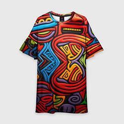 Платье клеш для девочки Разноцветный узор в стиле абстракционизм, цвет: 3D-принт