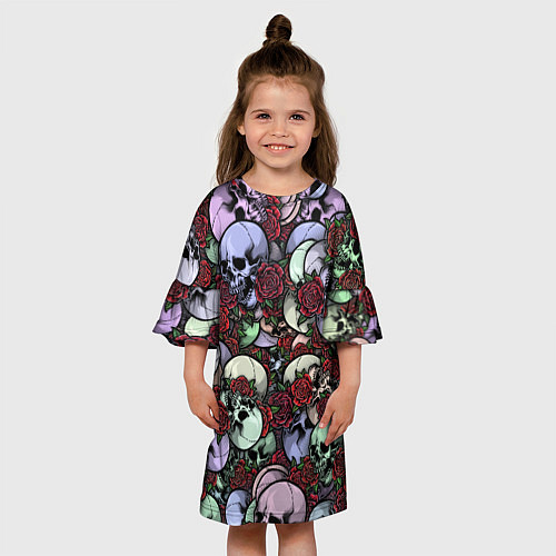 Детское платье Череп с розами паттерн / 3D-принт – фото 3