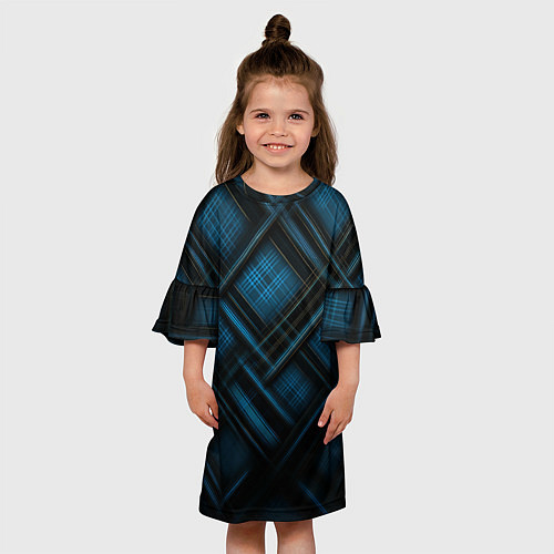 Детское платье Тёмно-синяя шотландская клетка / 3D-принт – фото 3
