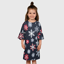 Платье клеш для девочки Снежинки белые и красные, цвет: 3D-принт — фото 2