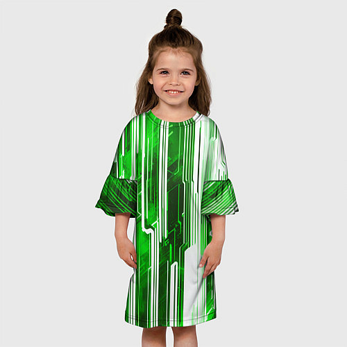 Детское платье Киберпанк полосы белый и зелёный / 3D-принт – фото 3