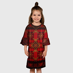 Платье клеш для девочки Красная шотландская клетка royal stewart, цвет: 3D-принт — фото 2