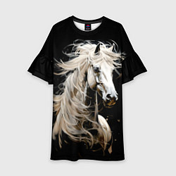 Платье клеш для девочки Лошадь белая в ночи, цвет: 3D-принт