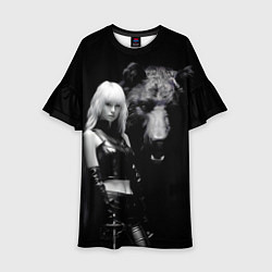 Платье клеш для девочки Милая блондинка с большим медведем, цвет: 3D-принт