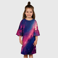 Платье клеш для девочки Галактика в розовом цвете, цвет: 3D-принт — фото 2