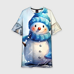 Платье клеш для девочки Большой снеговик, цвет: 3D-принт