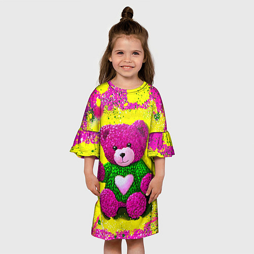 Детское платье Розовый мишка в свитере / 3D-принт – фото 3