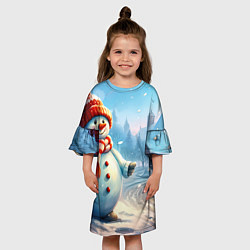 Платье клеш для девочки Снеговик новогодний, цвет: 3D-принт — фото 2
