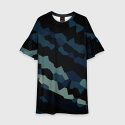 Платье клеш для девочки Абстракция тёмный бирюзовый кристаллизация, цвет: 3D-принт