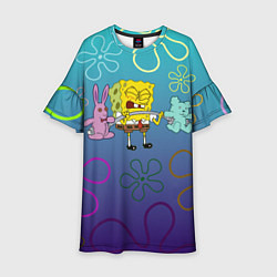 Платье клеш для девочки Spongebob workout, цвет: 3D-принт