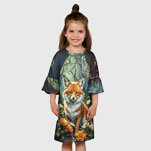Детское платье Лисица в лесу в цветах / 3D-принт – фото 3