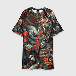 Платье клеш для девочки Татуировка ирезуми в японском стиле, цвет: 3D-принт