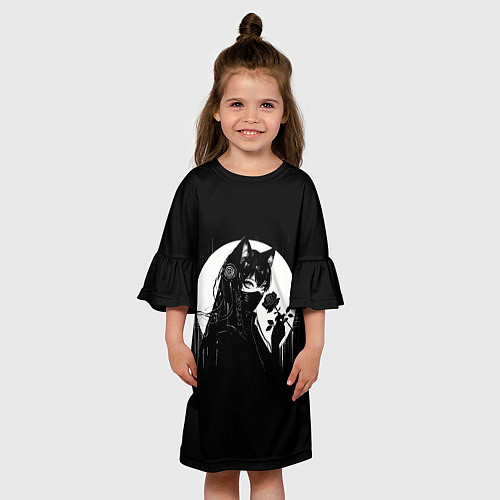 Детское платье Девушка-кошка с чёрной розой / 3D-принт – фото 3