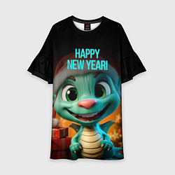 Платье клеш для девочки Happy new year green dragon, цвет: 3D-принт