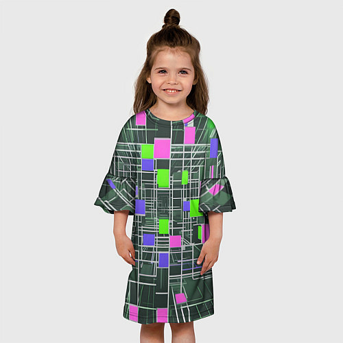 Детское платье Белые полосы и разноцветные квадраты / 3D-принт – фото 3
